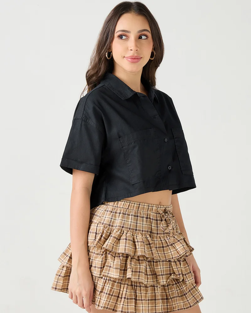 bewakoof Women's Black Oversized Cropped Shirt